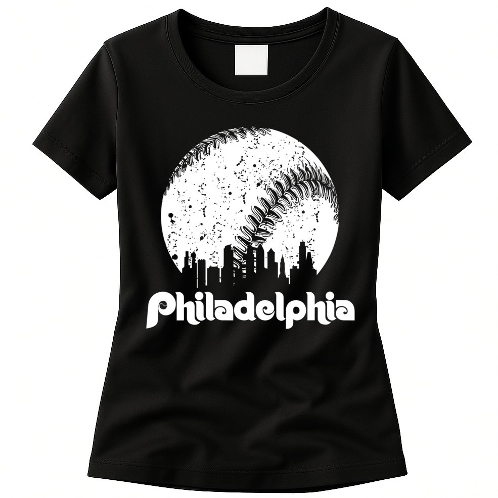 Vintage Skyline Retro Philadelphia Phill Baseball Dancing Womens T-Shirt
