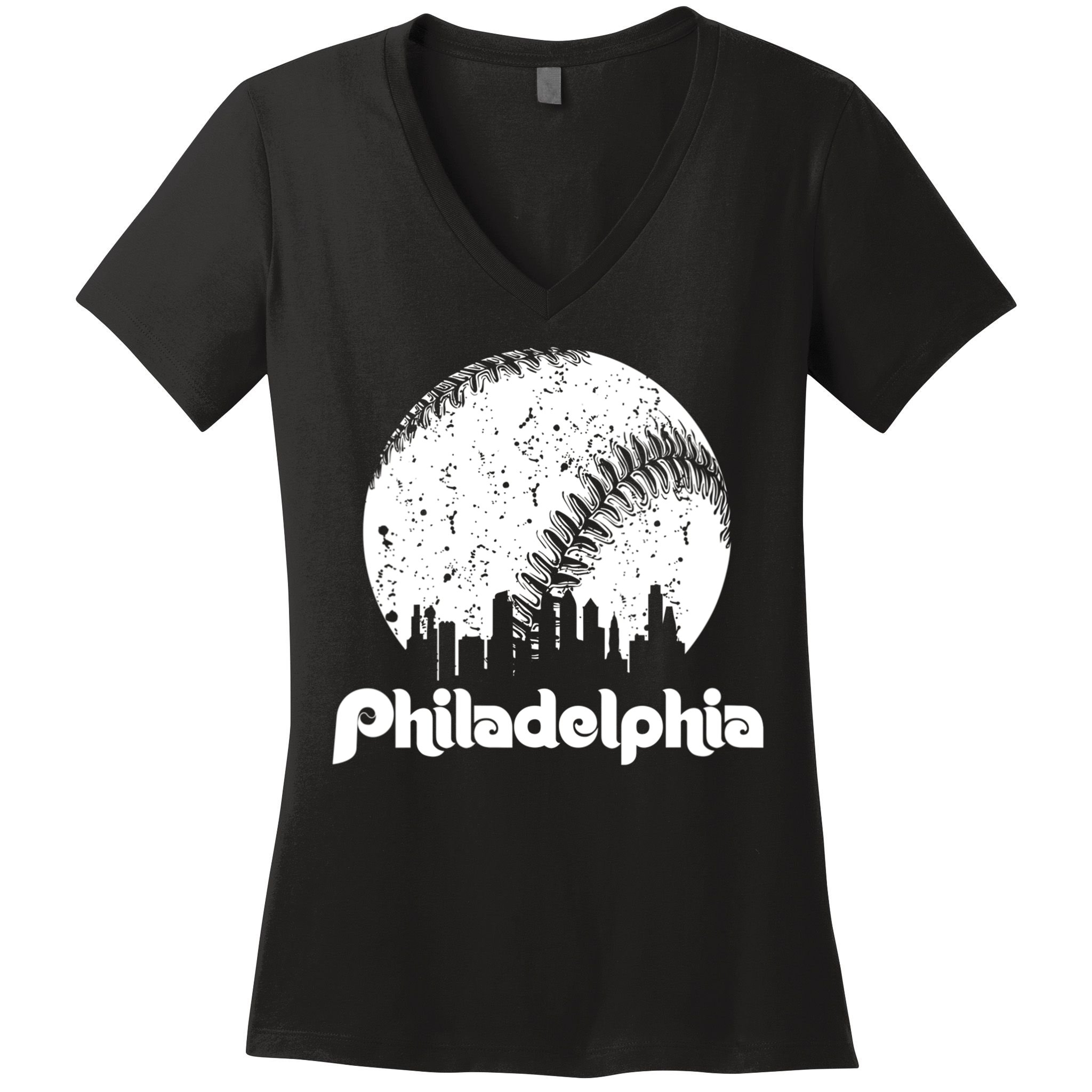 Vintage Skyline Retro Philadelphia Phill Baseball Dancing Women's V-Neck T-Shirt