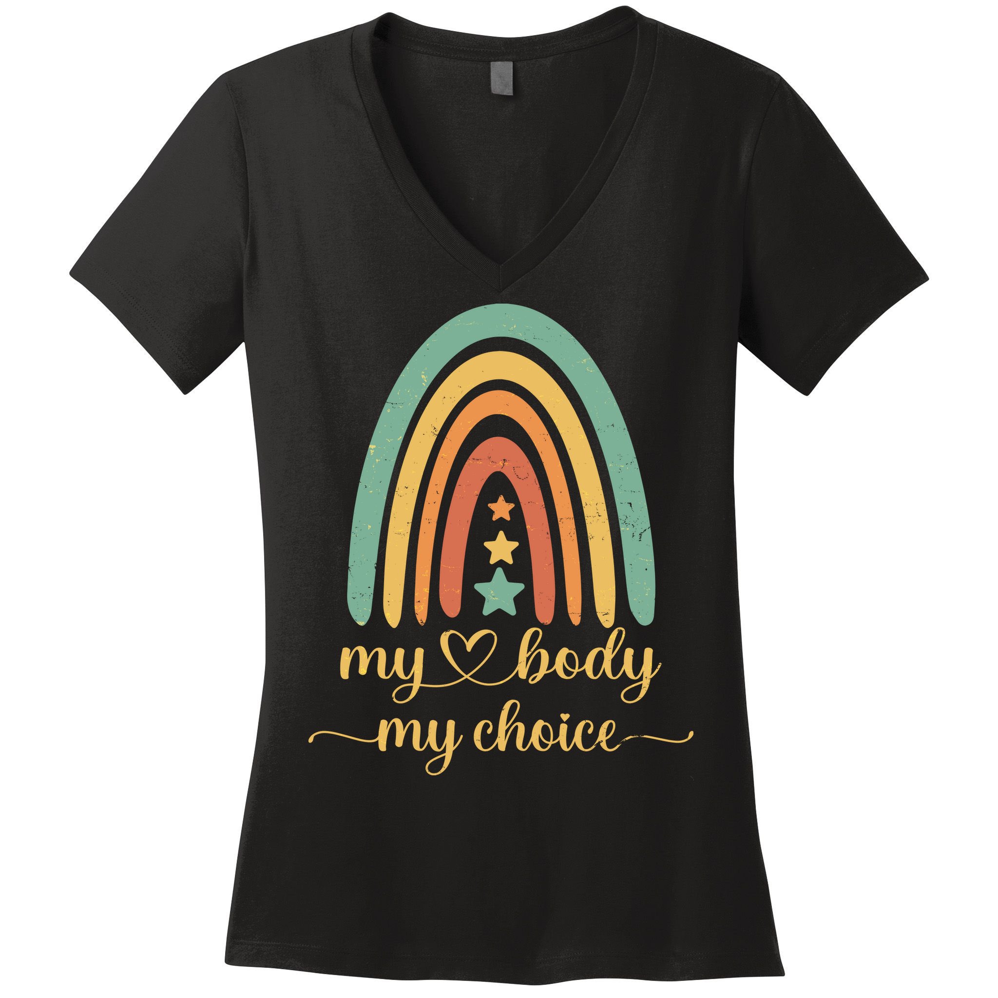 Vintage Stars Rainbow Pro Roe My Body My Choice Women's V-Neck T-Shirt