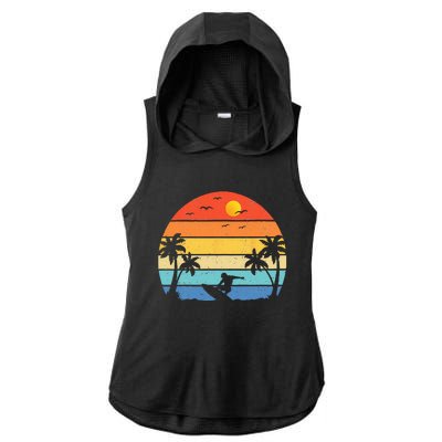 Vintage Surfer Retro Surfing Beach Surf Ladies PosiCharge Tri-Blend Wicking Draft Hoodie Tank