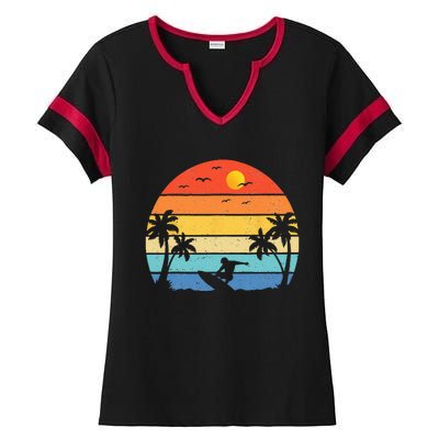 Vintage Surfer Retro Surfing Beach Surf Ladies Halftime Notch Neck Tee