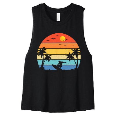 Vintage Surfer Retro Surfing Beach Surf Women's Racerback Cropped Tank