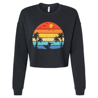 Vintage Surfer Retro Surfing Beach Surf Cropped Pullover Crew