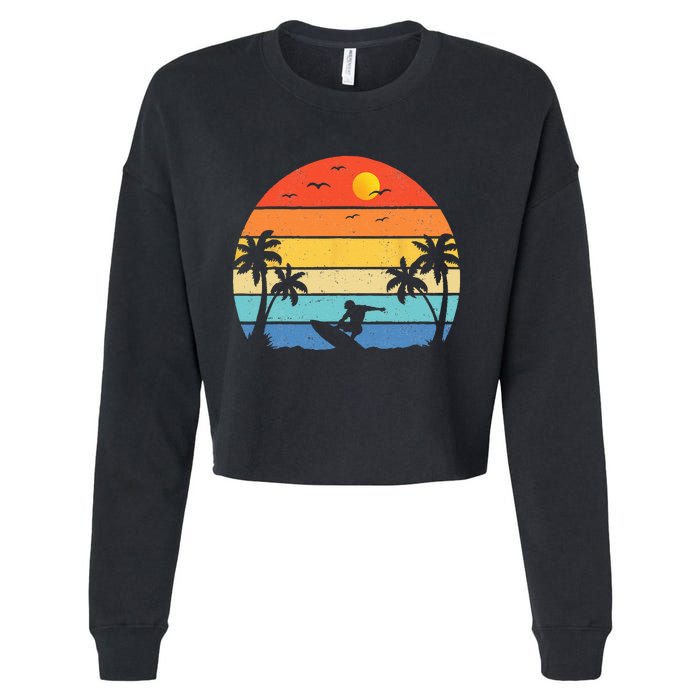 Vintage Surfer Retro Surfing Beach Surf Cropped Pullover Crew