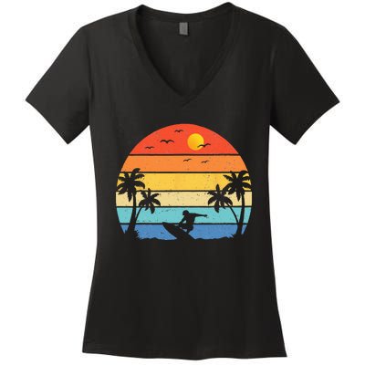 Vintage Surfer Retro Surfing Beach Surf Women's V-Neck T-Shirt