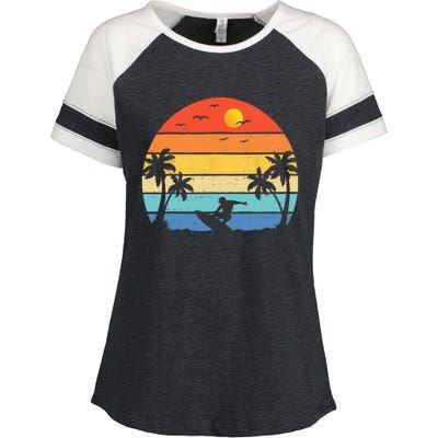 Vintage Surfer Retro Surfing Beach Surf Enza Ladies Jersey Colorblock Tee