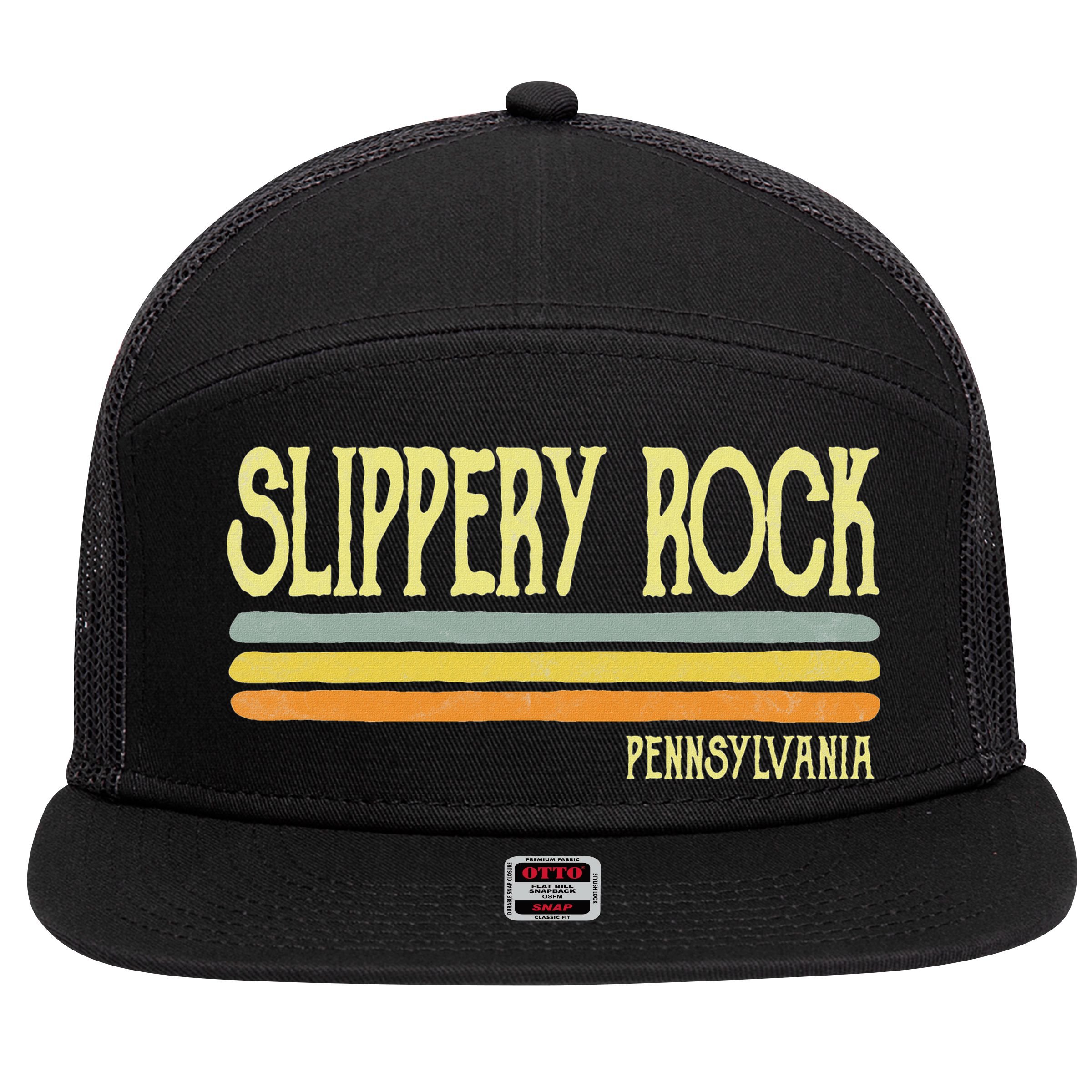 Vintage Slippery Rock Pennsylvania Pa Souvenir 7 Panel Mesh Trucker Snapback Hat