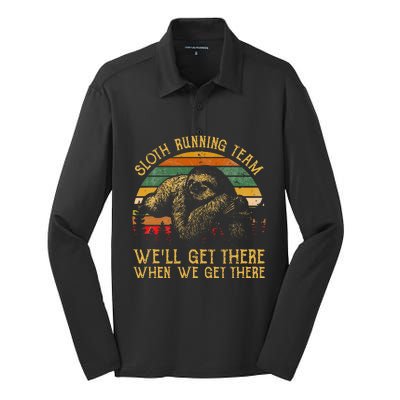 Vintage Sloth Running Team We'll Get There, Funny Sloth Silk Touch Performance Long Sleeve Polo