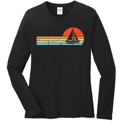 Vintage Sailboat Retro Sunset Boat Captain Sailing Gear Ladies Long Sleeve Shirt