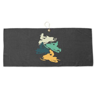 Vintage Snowmobile Rider Retro Snowmobiling Offroad Racing Gift Large Microfiber Waffle Golf Towel