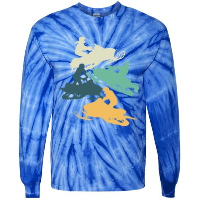 Vintage Snowmobile Rider Retro Snowmobiling Offroad Racing Gift Tie-Dye Long Sleeve Shirt