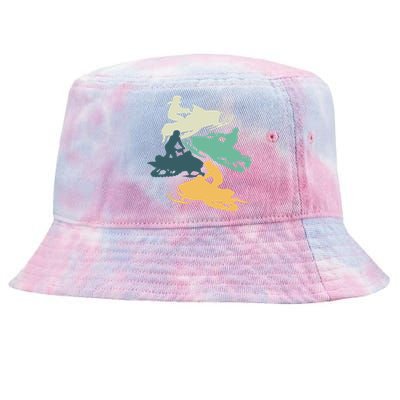 Vintage Snowmobile Rider Retro Snowmobiling Offroad Racing Gift Tie-Dyed Bucket Hat