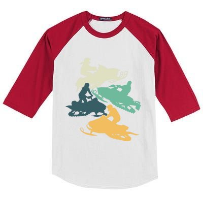 Vintage Snowmobile Rider Retro Snowmobiling Offroad Racing Gift Kids Colorblock Raglan Jersey