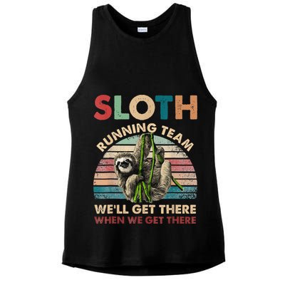 Vintage Sloth Running Team We'll Get There Funny Sloth Ladies PosiCharge Tri-Blend Wicking Tank