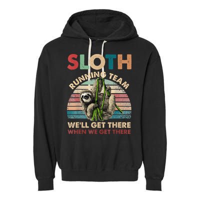 Vintage Sloth Running Team We'll Get There Funny Sloth Garment-Dyed Fleece Hoodie