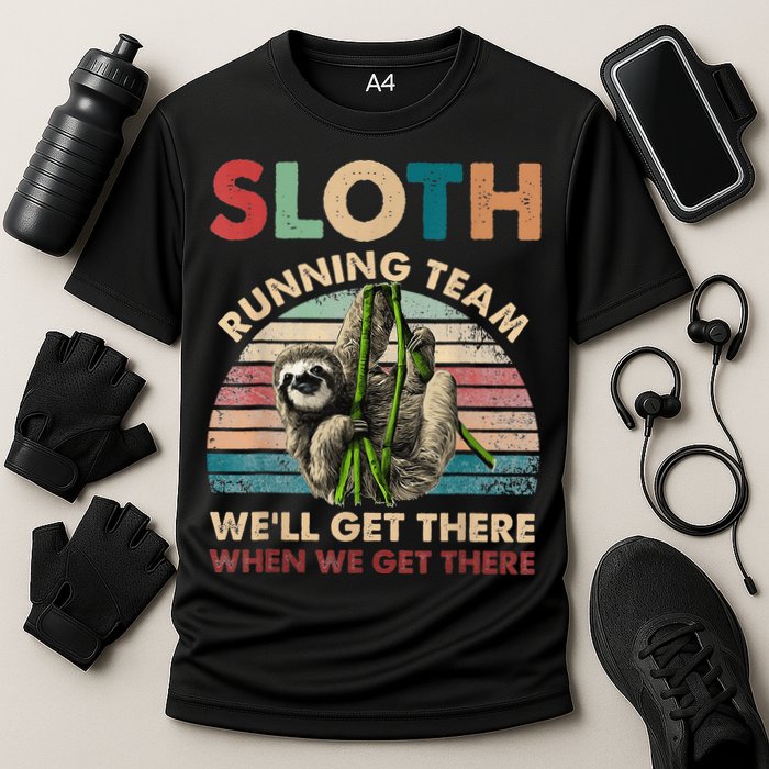 Vintage Sloth Running Team We'll Get There Funny Sloth Performance Shirt