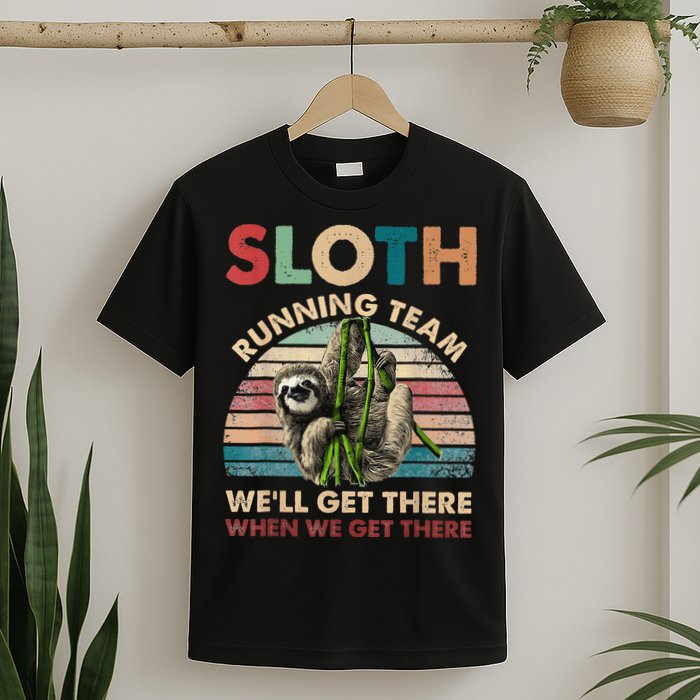 Vintage Sloth Running Team We'll Get There Funny Sloth T-Shirt