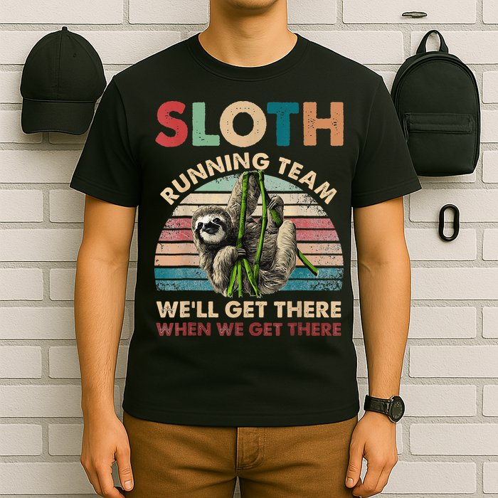 Vintage Sloth Running Team We'll Get There Funny Sloth T-Shirt