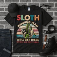 Vintage Sloth Running Team We'll Get There Funny Sloth Tall T-Shirt