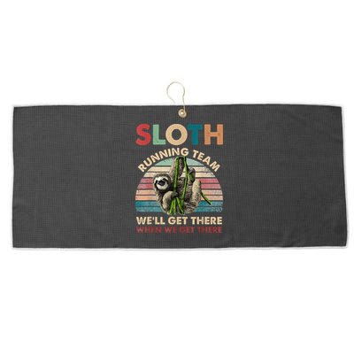 Vintage Sloth Running Team We'll Get There Funny Sloth Large Microfiber Waffle Golf Towel