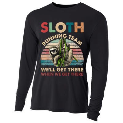 Vintage Sloth Running Team We'll Get There Funny Sloth Cooling Performance Long Sleeve Crew