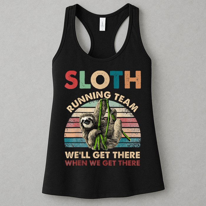 Vintage Sloth Running Team We'll Get There Funny Sloth Womens Tank Top