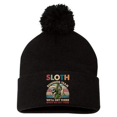 Vintage Sloth Running Team We'll Get There Funny Sloth Pom Pom 12in Knit Beanie