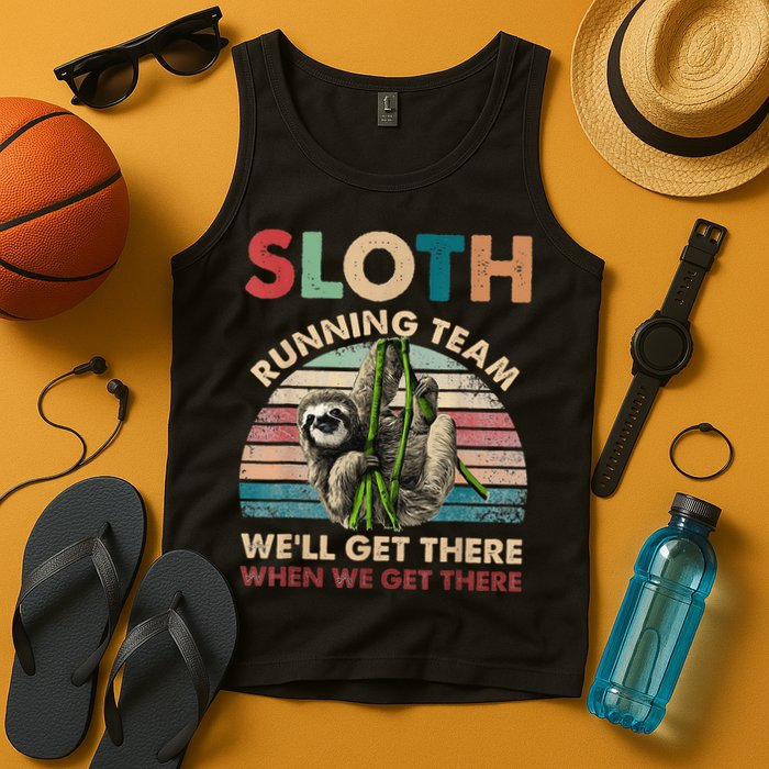 Vintage Sloth Running Team We'll Get There Funny Sloth Tank Top