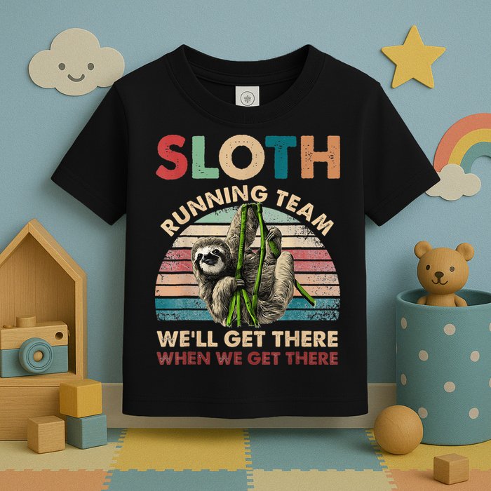 Vintage Sloth Running Team We'll Get There Funny Sloth Toddler T-Shirt