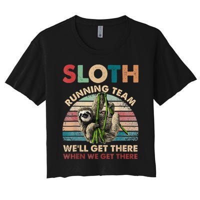 Vintage Sloth Running Team We'll Get There Funny Sloth Crop Top