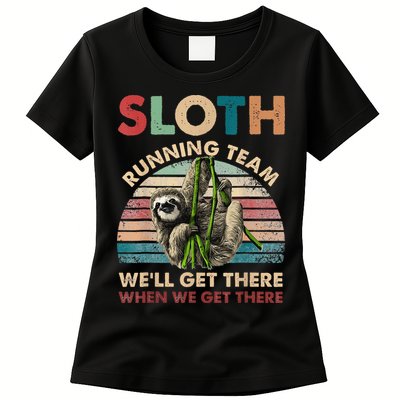 Vintage Sloth Running Team We'll Get There Funny Sloth Womens T-Shirt