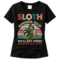 Vintage Sloth Running Team We'll Get There Funny Sloth Womens T-Shirt