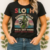 Vintage Sloth Running Team We'll Get There Funny Sloth Womens T-Shirt