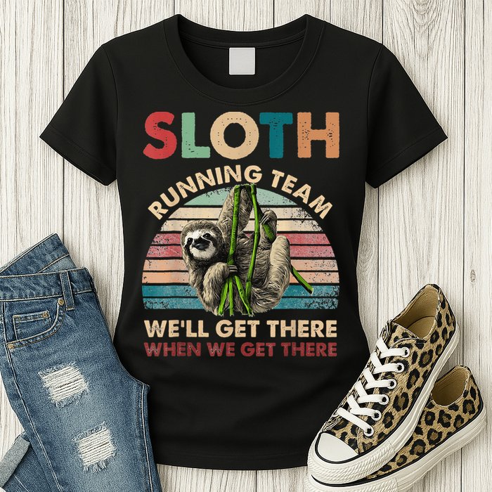 Vintage Sloth Running Team We'll Get There Funny Sloth Womens T-Shirt