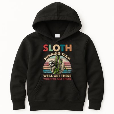 Vintage Sloth Running Team We'll Get There Funny Sloth Kids Hoodie