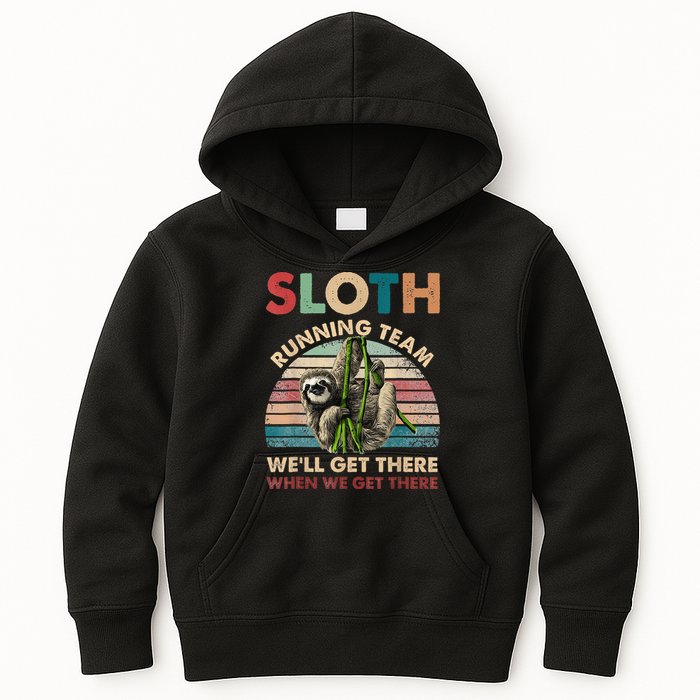 Vintage Sloth Running Team We'll Get There Funny Sloth Kids Hoodie