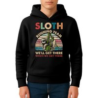 Vintage Sloth Running Team We'll Get There Funny Sloth Kids Hoodie