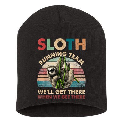 Vintage Sloth Running Team We'll Get There Funny Sloth Short Acrylic Beanie