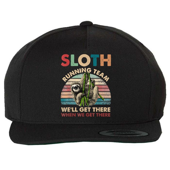 Vintage Sloth Running Team We'll Get There Funny Sloth Wool Snapback Cap