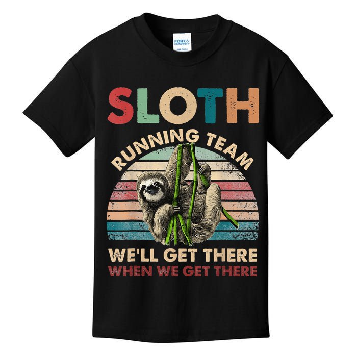 Vintage Sloth Running Team We'll Get There Funny Sloth Kids T-Shirt