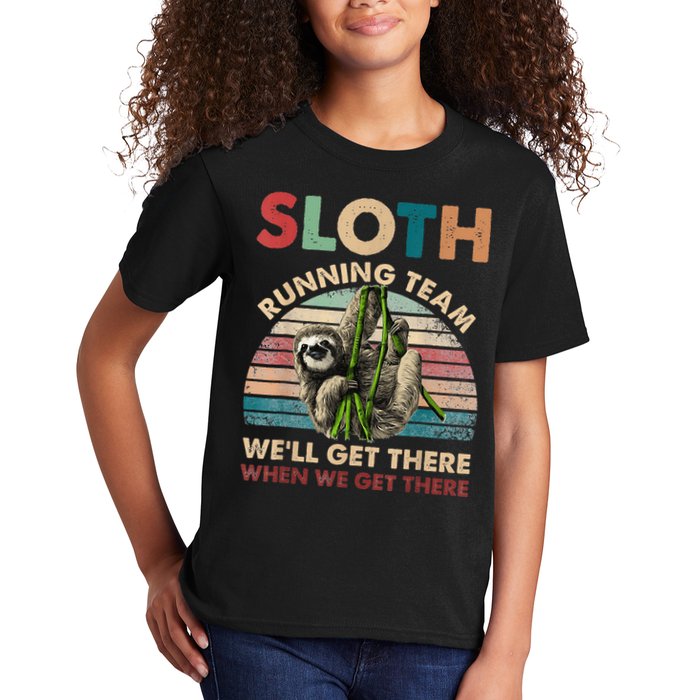Vintage Sloth Running Team We'll Get There Funny Sloth Kids T-Shirt