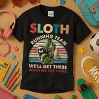 Vintage Sloth Running Team We'll Get There Funny Sloth Kids T-Shirt