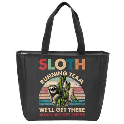 Vintage Sloth Running Team We'll Get There Funny Sloth Zip Tote Bag