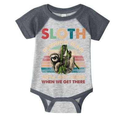 Vintage Sloth Running Team We'll Get There Funny Sloth Infant Baby Jersey Bodysuit