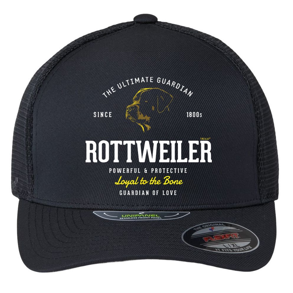 Vintage Styled Retro Rottweiler Flexfit Unipanel Trucker Cap
