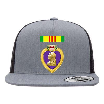 Vietnam Service Ribbon Above Purple Heart Military Flat Bill Trucker Hat