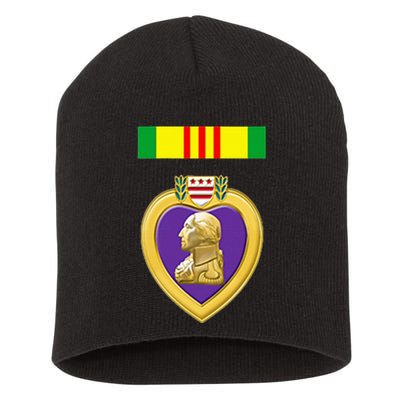 Vietnam Service Ribbon Above Purple Heart Military Short Acrylic Beanie