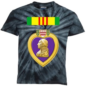 Vietnam Service Ribbon Above Purple Heart Military Kids Tie-Dye T-Shirt