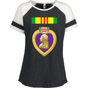 Vietnam Service Ribbon Above Purple Heart Military Enza Ladies Jersey Colorblock Tee