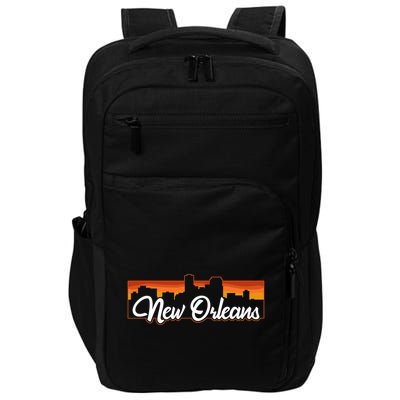 Vintage Style Retro New Orleans Louisiana Sunset Skyline Impact Tech Backpack